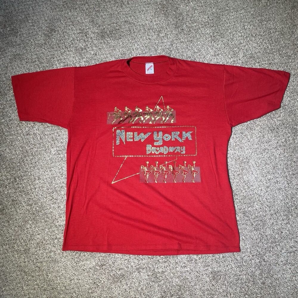 True Vintage 90’s New York Broadway T Shirt XL Red Faded 50/50